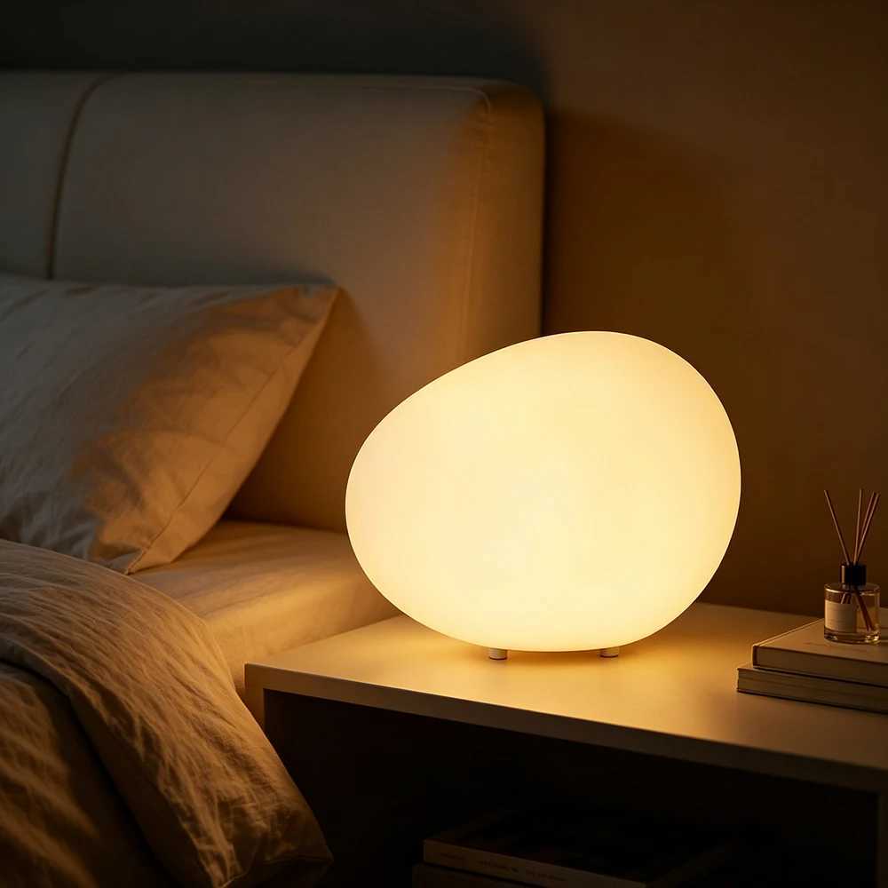 Lámparas de mesa Moldeo rotacional Piedra de imitación blanca Lámpara de mesa decorativa Escritorio Lámpara de lectura pequeña Lámpara de noche para