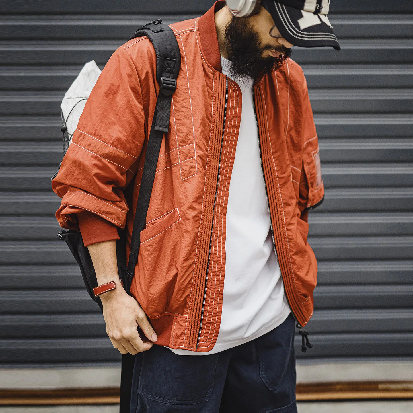Maden Mens Vintage MA-1 Bomber Jacket Red Lightweight Pilot Coat with Zipper Classic Baseball Style Jacket for Spring Autumn 260918