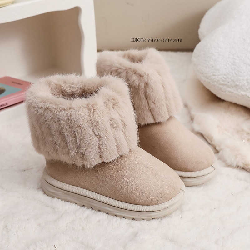High Quality Boots Children's Fashion Snow Boots Soft Fluffy Plush Faux Fur Winter Warm Shoes Girl Elegant Beige Platform Boots I09176T260919