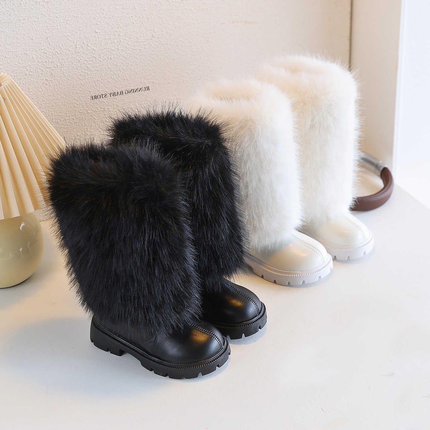 Mid-calf Boots Stylish Fluffy Faux Fur Boots for Girls Thick Bottom Stability Platform Shoes Student Cold-proof Furry Snow Boot J06199T260919