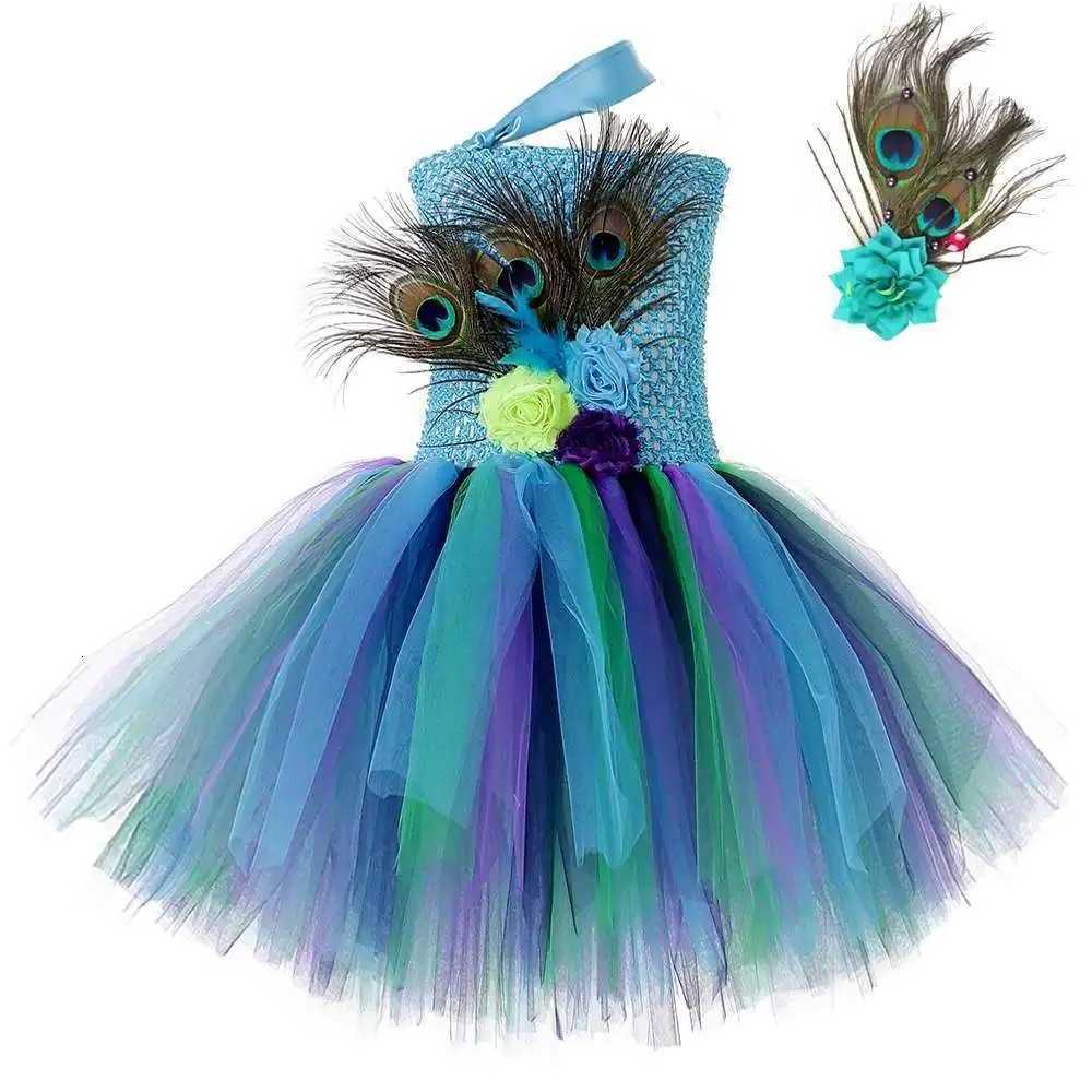 Peacock Flower Feather Costumes for Girls Carnival Party Outfit Kids Christmas Halloween Costumes Children New Year Clothes Gift S260919WU4Y