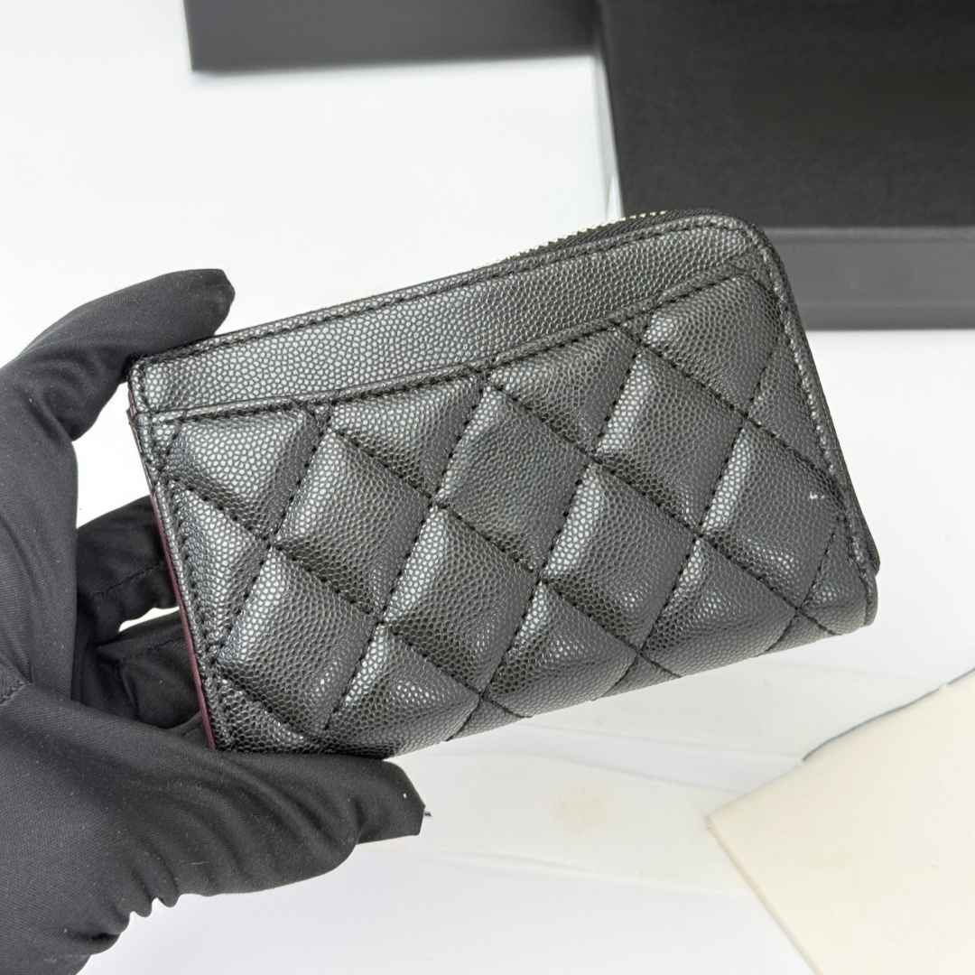 Luxury Designer Compact Slim Genuine Leather Card Holder Wallet Caviar Sheepskin Multi Slot Passport Holder Zipper Coin Pouch For Women Men Travel W