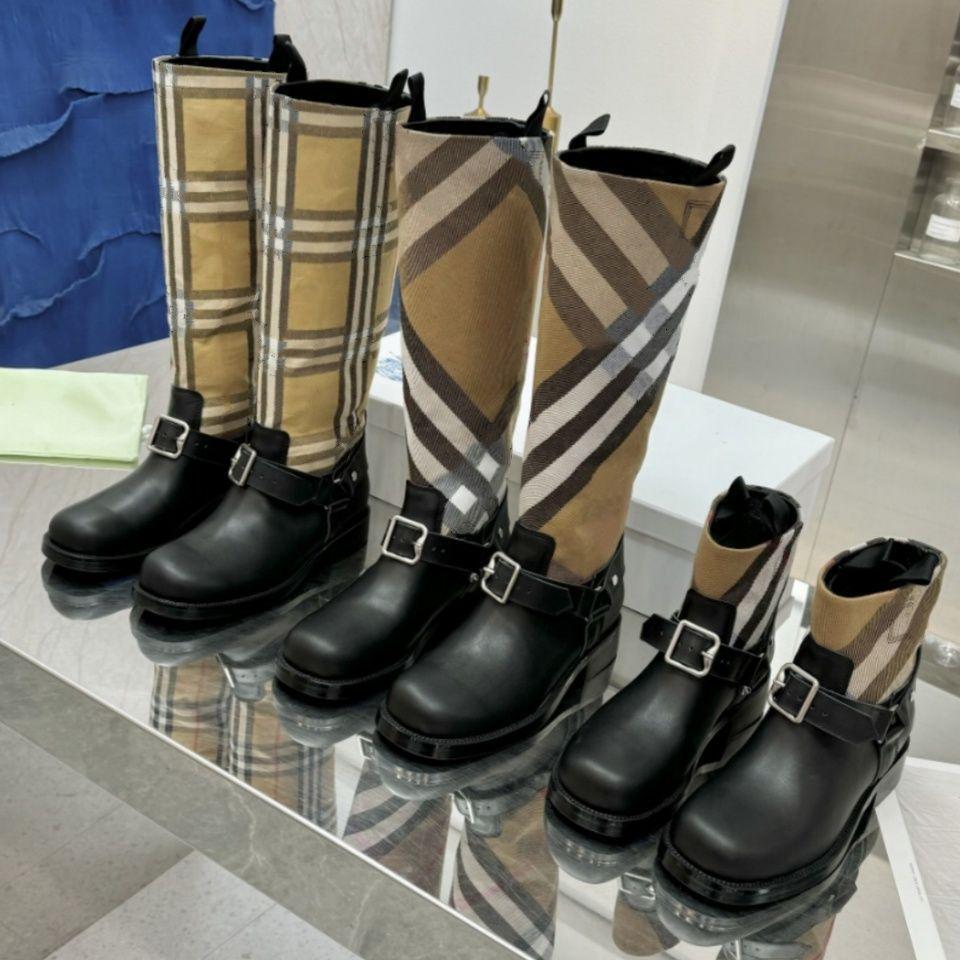 Classic stripe marsh stamp Saddles leather boot Woman Designer Rainboot Rubber canvas huntley Mini Knight ankle welly booties Luxury Outdoor Casual