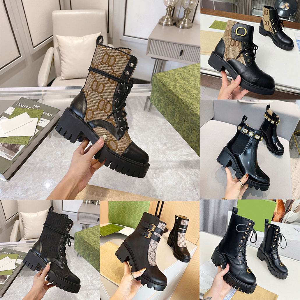 Designer Martin boots Luxury brand Chelsea Crystal buttoned women's Canvas work boots Black polished leather ankle boots Jewelry belt black sho
