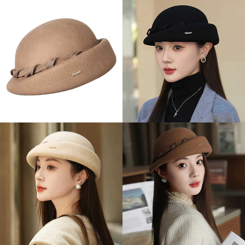 Hats Berets 100% Wool Retro for Women French Wedding Cocktail Party Dancing Red Stewardess Cap Church Beret Painter's Felt Hat Elegant J260919