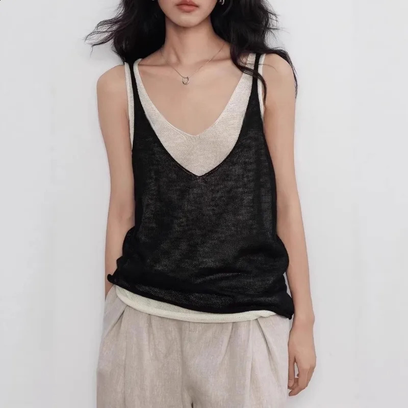 Women's Two Piece V Neck Knit Tank Top Loose Fit Casual Summer Sleeveless Top 260918