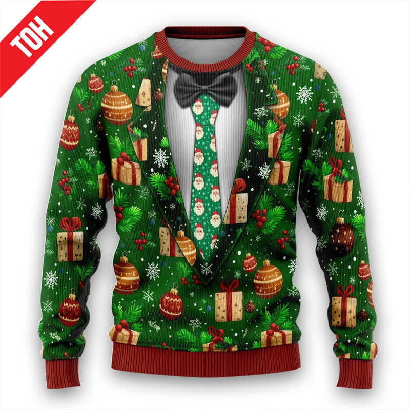 Year New Eve Xmas Men round-neck Sweatshirts Autumn Funny Suit 3D Print Holiday Party Top Pullover Ugly Christmas Sweatshirts S260919167Q