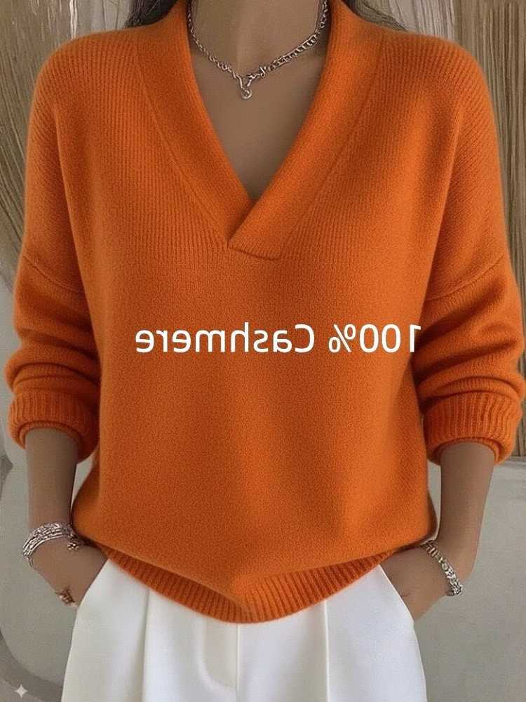 Clothing Women V-neck Knitted Sweater Pullover New Autumn Winter Solid Color Loose Long-sved Knit Sweater Female Tops Jumper S260919LQUP