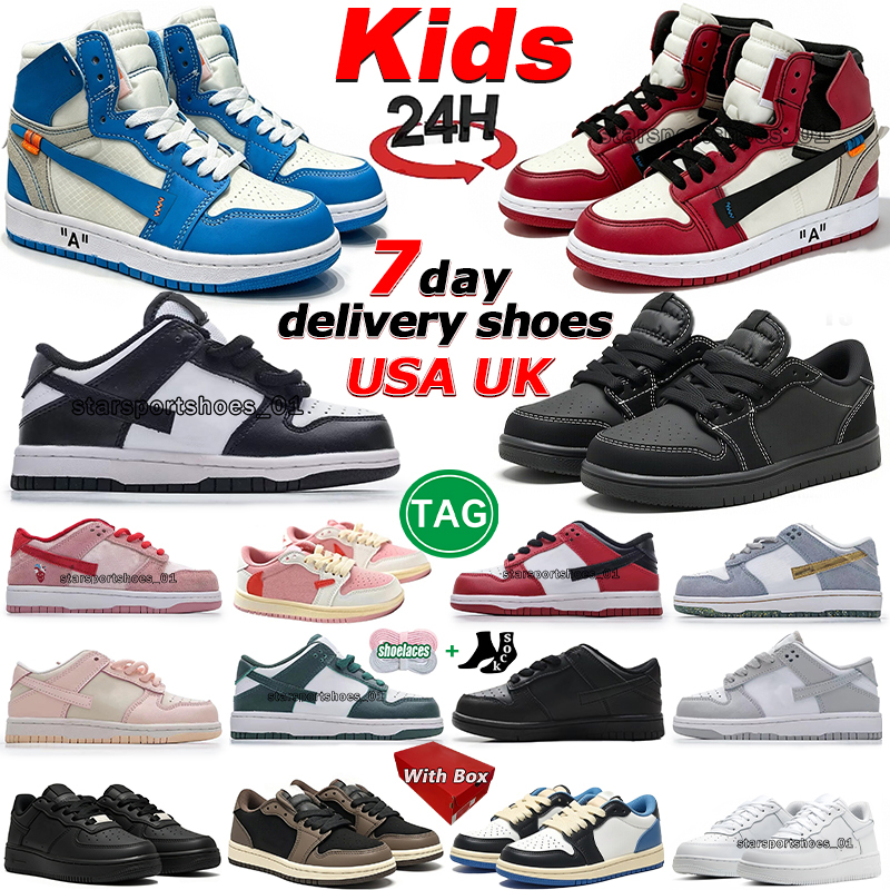 Kids Shoes Low 1 Running Shoes Runner Kids Sneakers Baby Girls Designer Shoes Olive Lilac Black White OW Kids Shoes Boys Kids Shoes With Box