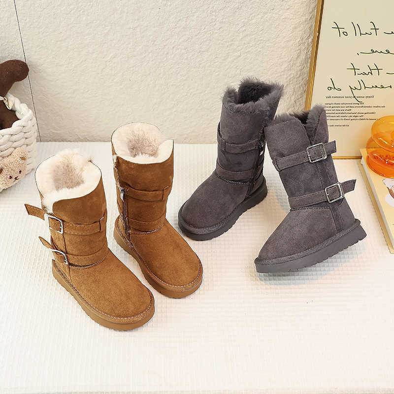 Botas de nieve para niños Botas acolchadas Botas para niñas Invierno Nuevo 3-18 años Granate Niñas Zapatos grandes de algodón Gris Niños Botas altas