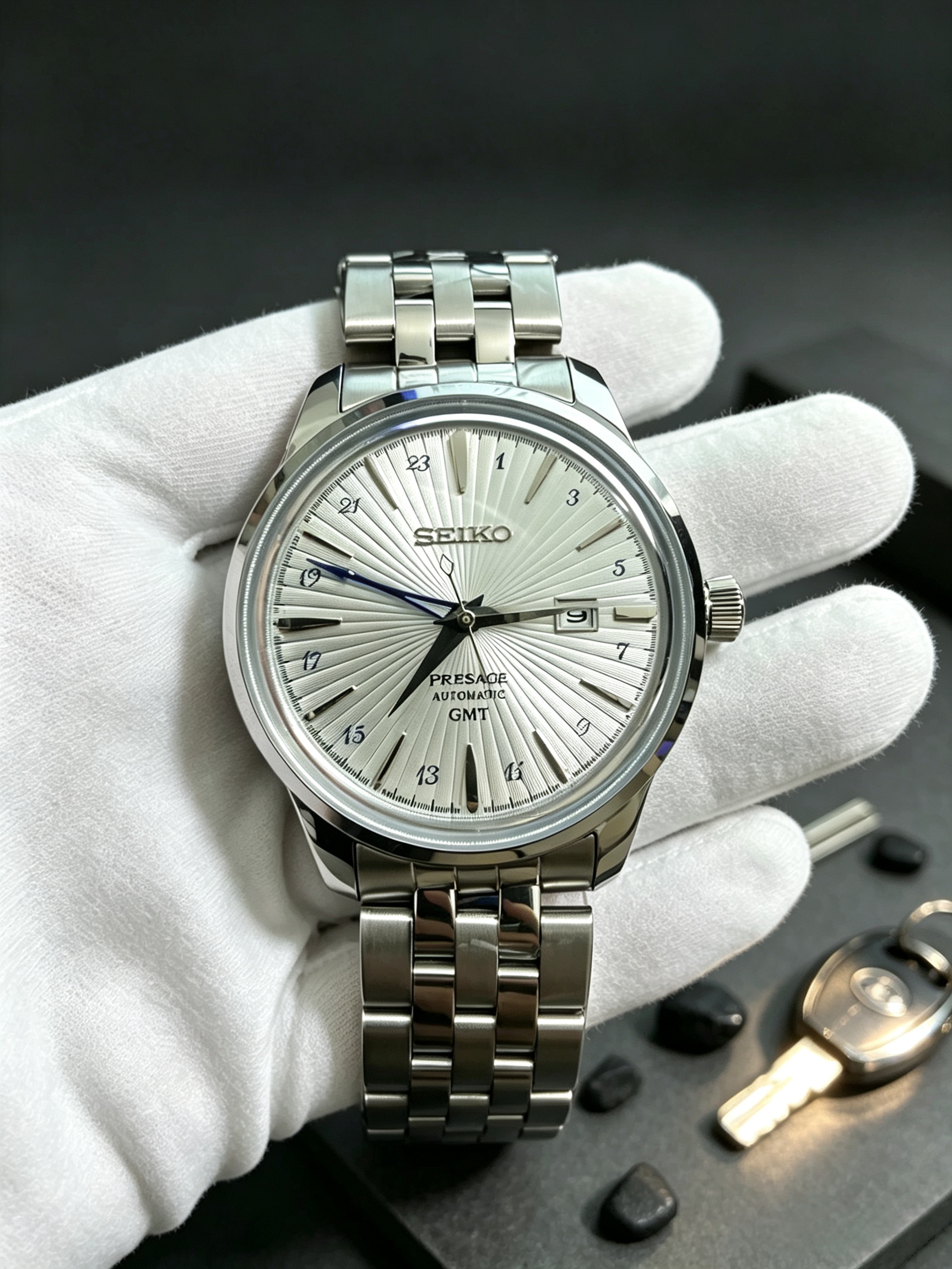 Mens SEIKOity Presage Cocktail Time Automatic Mechanical Watch, 40.5mm Gradient Sunburst Dial Stainless Steel Bracelet Men's Designer Luxury Wa
