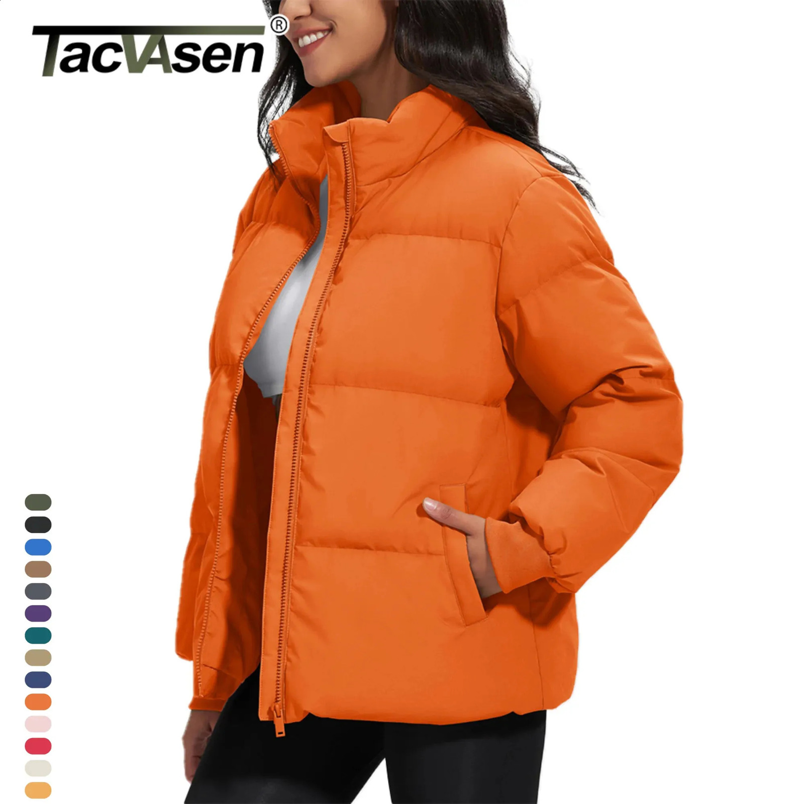 TACVASEN Winter Padded Puffer Down Coats Womens Warmth Stand Collar Full Zip-up Jackets Lightweight Waterproof Quilted Outwears 260918