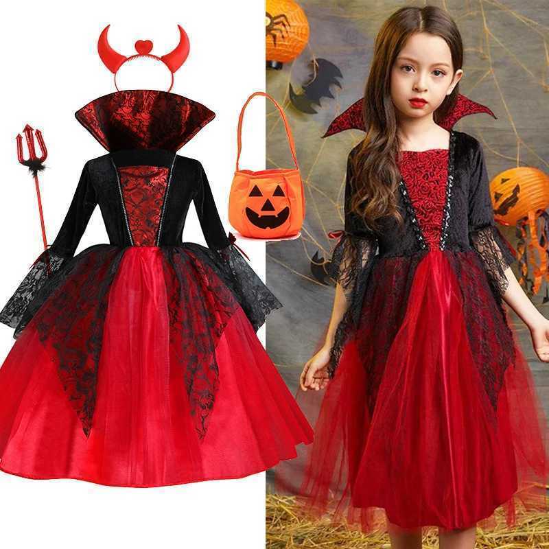 Vampire Girl Halloween Costume Childrens Ghost Bride Cosplay Vampire Costume Count Vampire Carnival Costume Black and Red Costume S2609194MJB