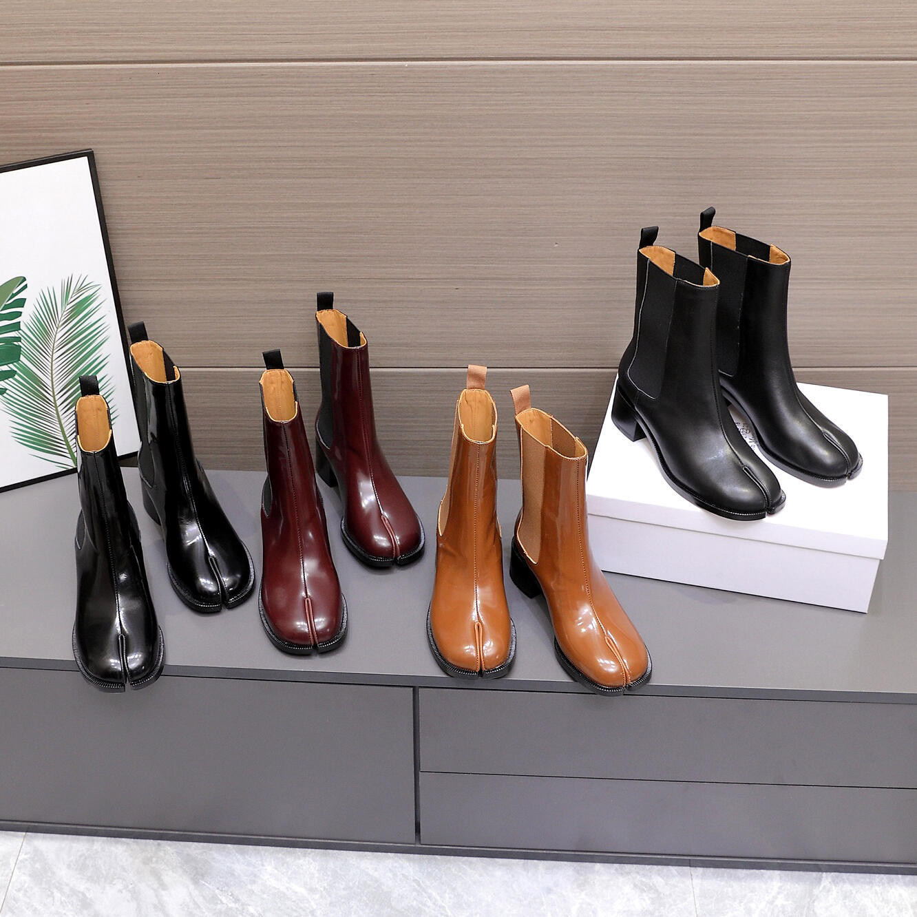 Women Block Heel boots Ruched tabi Fashion Ankle Boots Winter Genuine Leather 1 1 Designer Mid Calf Boots Bow Slip On Split Toe luxurys Outdoor Rain