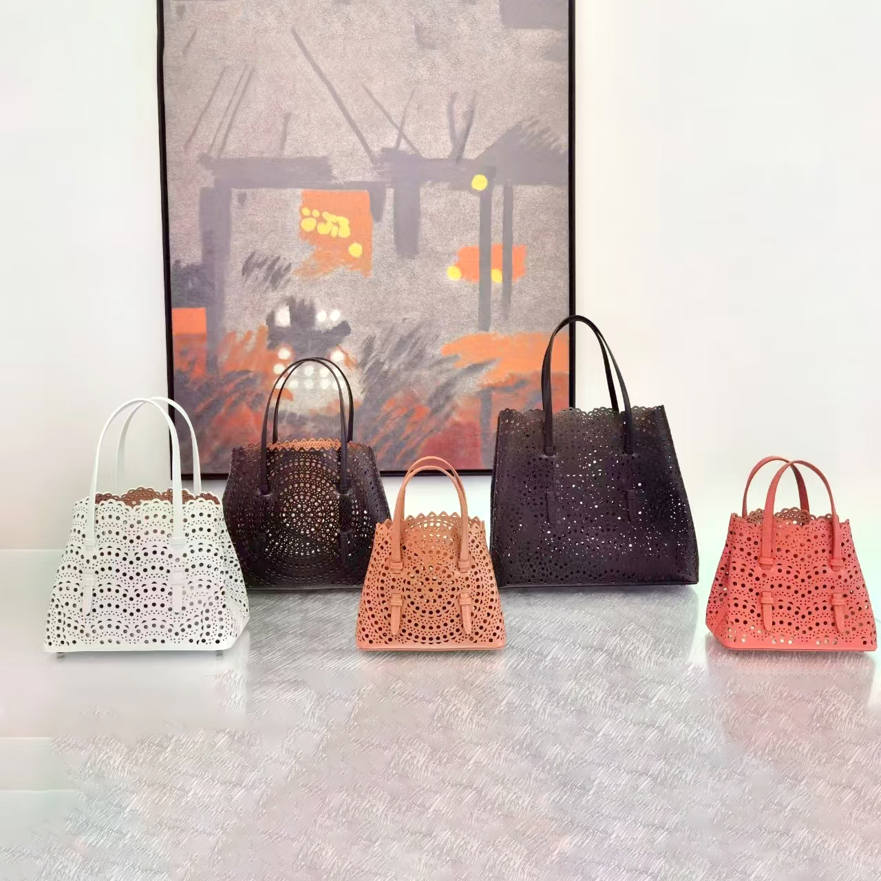Women classic Laser Cut Eyelet Perforated Leather Mini Tote Top Handle Crossbody Handbag Designer Luxury 10A High Quality Fashion Daily Casual Chic