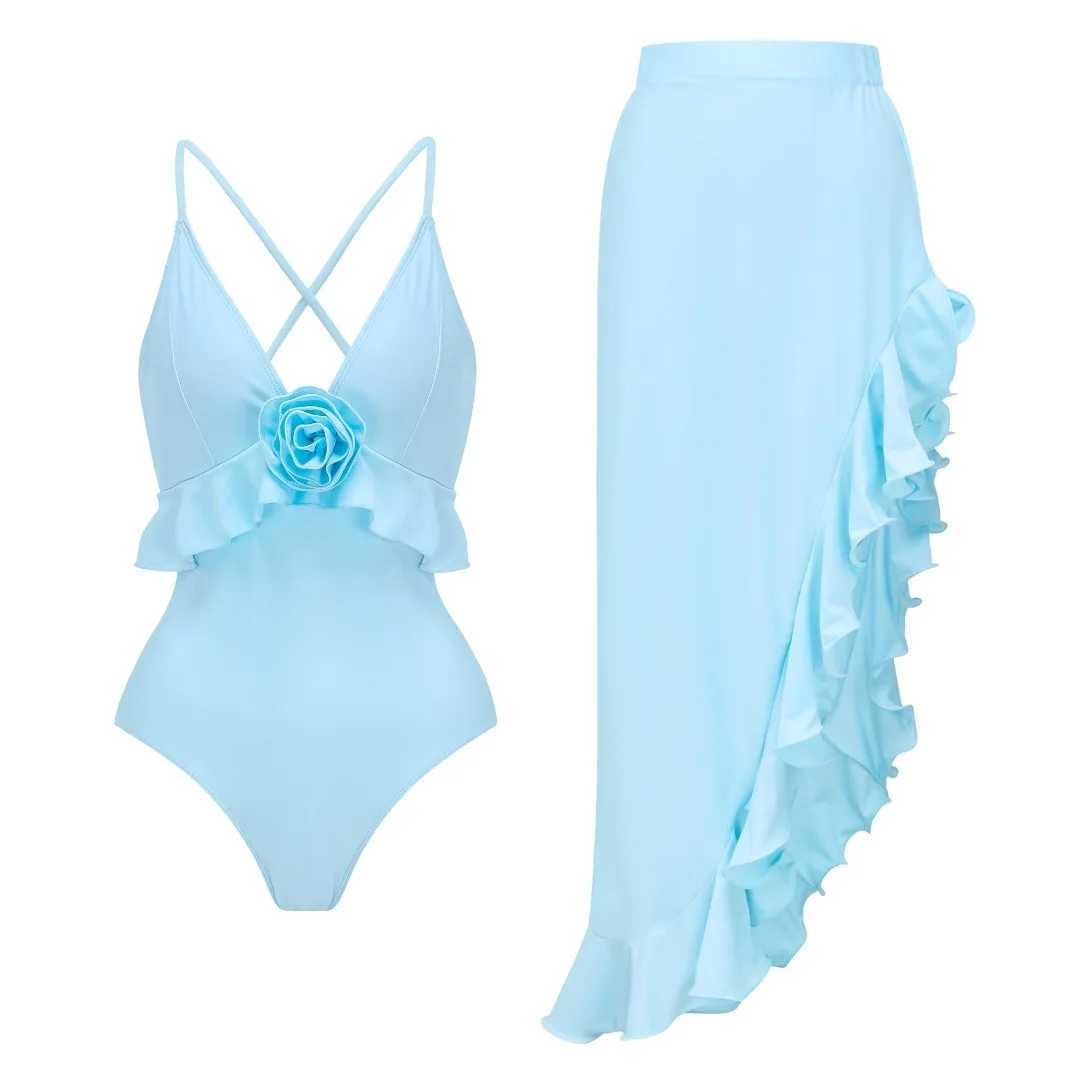 2026 New Swimsuit Design 2Pcs Floral Print Ruffle Slimm Holiday Sexy Hot One Piece Swimsuit for Women S260918HKS7