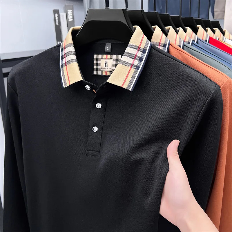 y long sleeve polo shirt men comfortable casual autumn item silk cotton high-end Korean fashion plaid lapel T-shirt260918