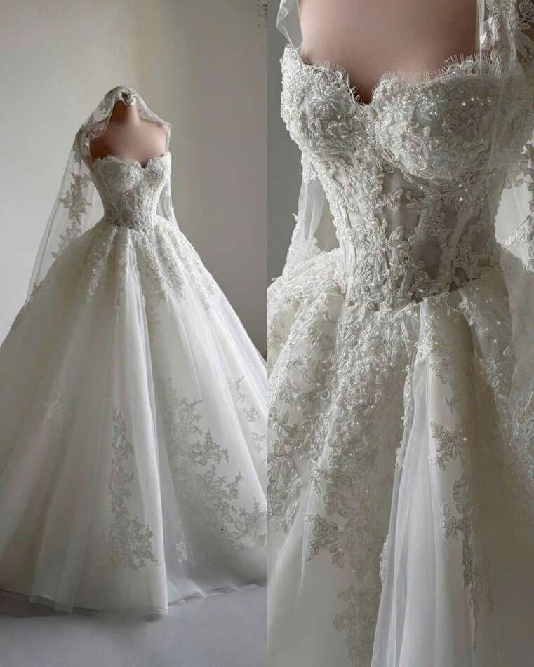 Princess White Ivory Wedding Dresses A Line Off Shoulder Long Sleeves Appliques Lace Bride Gowns For Women Summer Garden Church robes de soiree 917