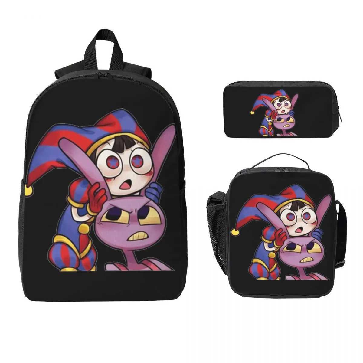 Pomni Tadc Jax The Amazing Circus Zaino Boy Girls BookBag Borsa da scuola Borse a tracolla per laptop 3 pezzi Borsa da pranzo isolata Astuccio L2609