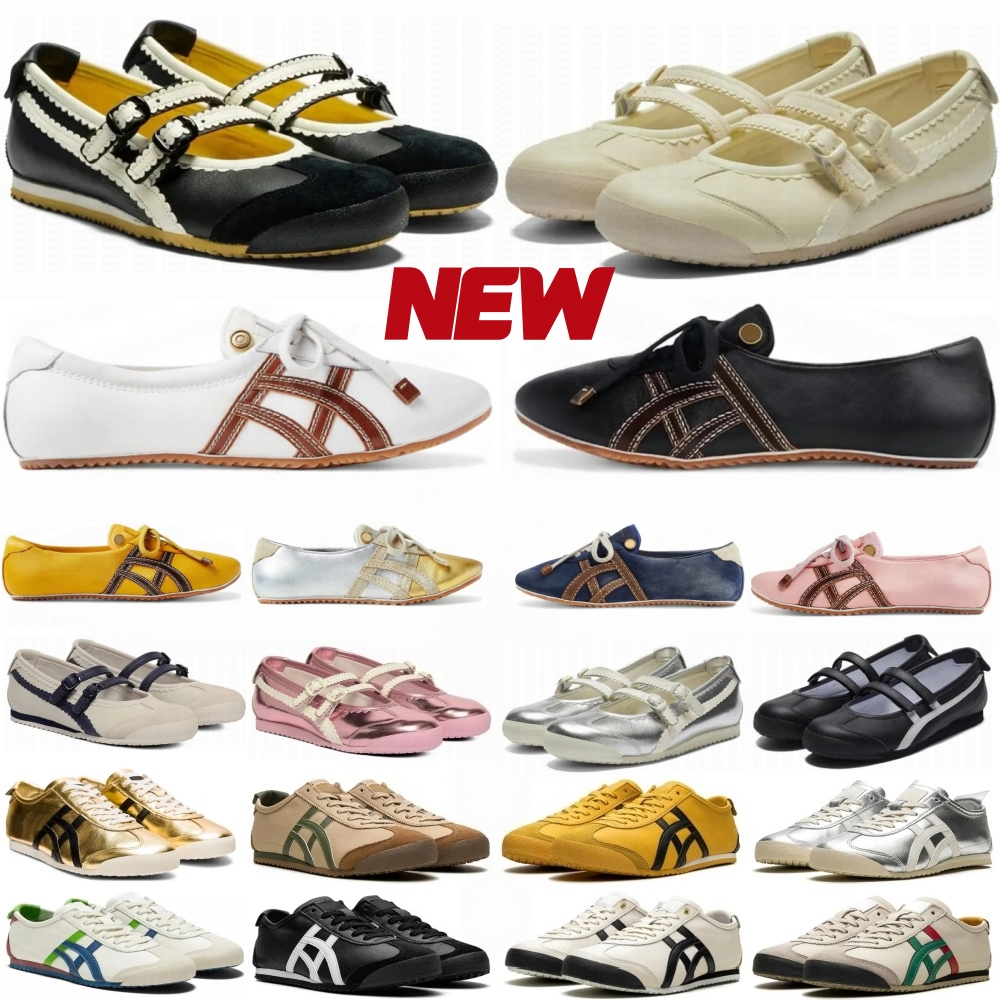 Designer Tiger Mexico 66 Tgrs ballet flats Shoes Womens Mary Jane Mesh Leather Dance Shoes Mexico 66 Casual men's sneakers Black Bright Silver