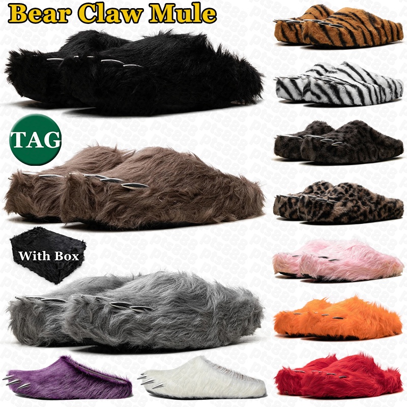 With box designer bear claw slides mule men womens slippers sandals Black White Brown Grey Red Orange Pink Monster mens clogs fur upper outdoor nove