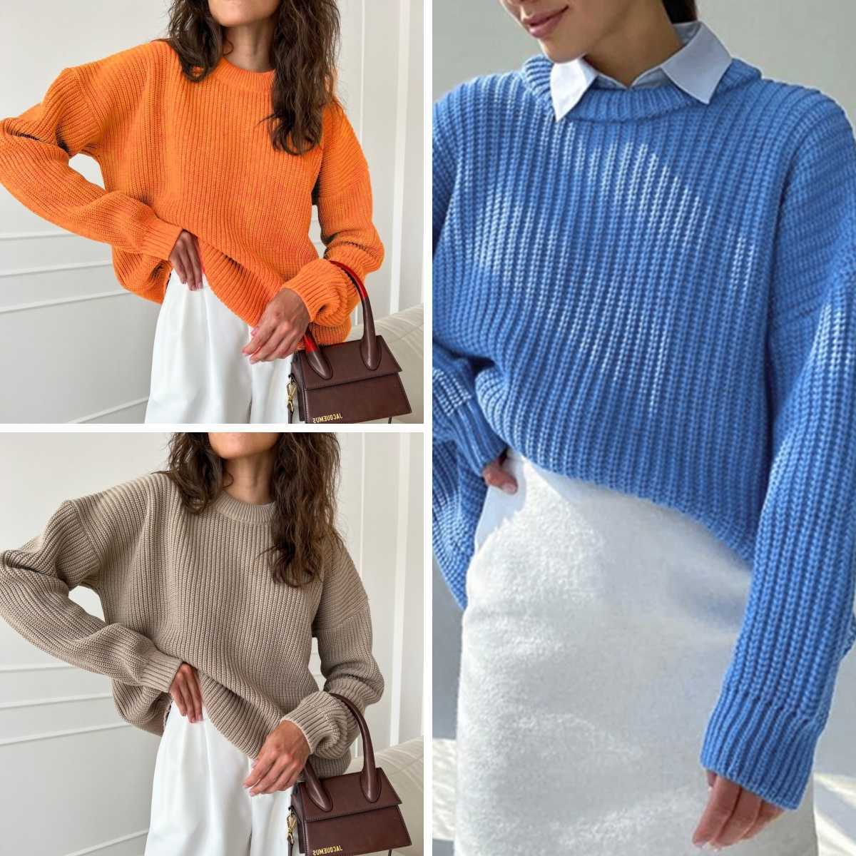 Women Pullovers Tops Sweaters Round Neck Knitted Full Sve Solid Jumpers Y2k Streetwear Elegant Splice Knit Autumn Winter 2025 S260919B7WH