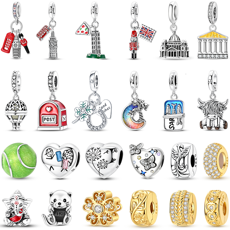 925 Sterling Silver Leaning Tower Cathedral Highland Cattle Clover Charms Beads For Women Fit Charm Bead Bracelet DIY Jewelry Gift