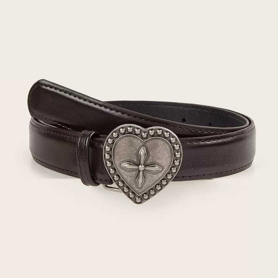 New 2026 Metal Heart Buckle Belt Light Daily Casual Versatile Simple Ins Retro Women's Belt Denim Belt S260919YN8Z