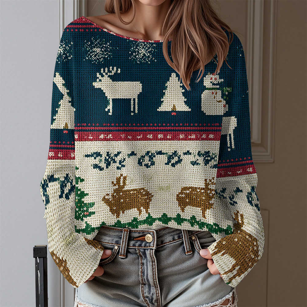 Women's 2025 Knitted Sweater Casual Round Neck Long Sve Pullovers Tops Autumn Winter Fashion Streetwear S260919874K