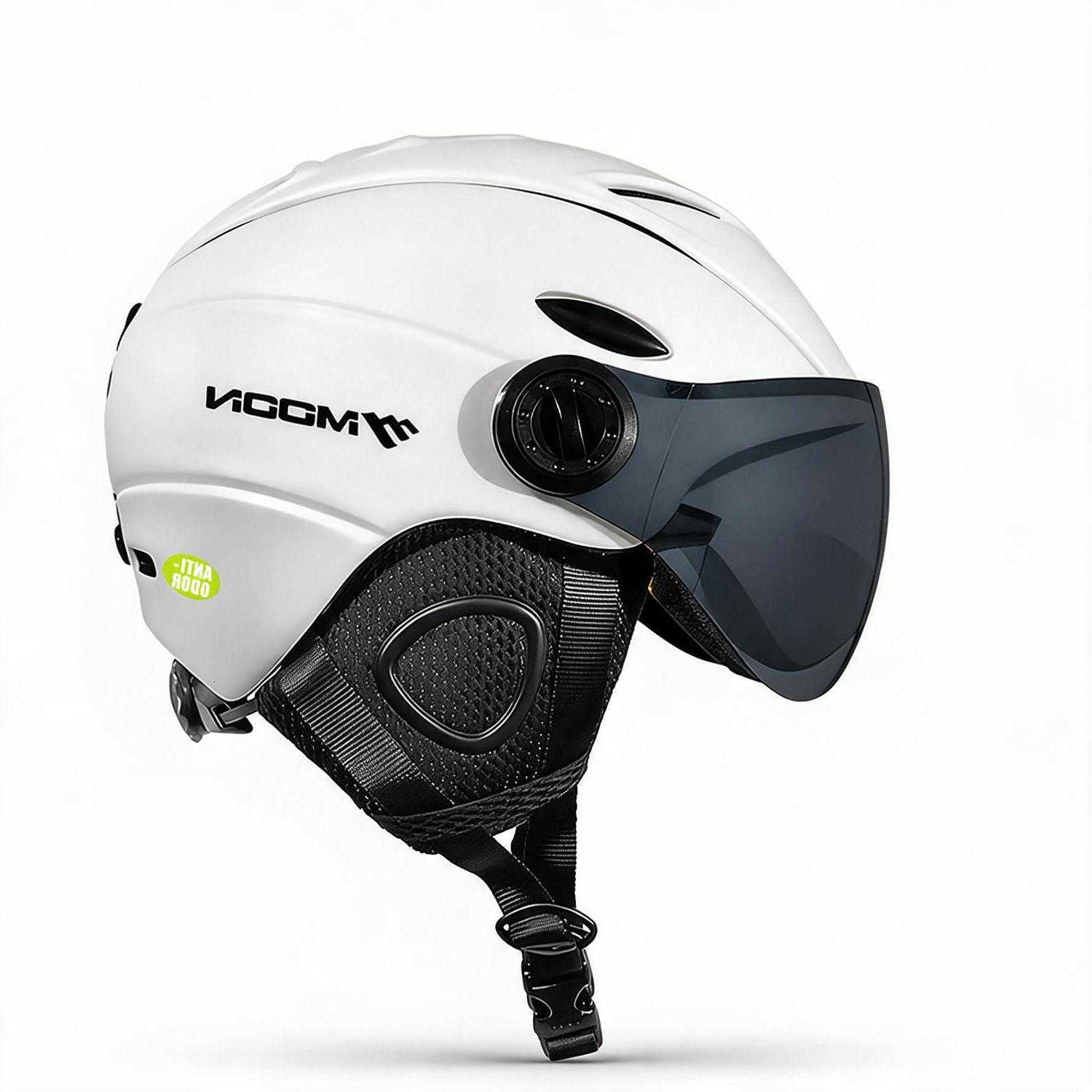 Ski Helmets MOON Ski Helmet with Visor Men Women Adult Winter Snowboard Skiing Helmet Adjustable Fit Anti-Odor Liner Warm Ear Pads Off White D260919