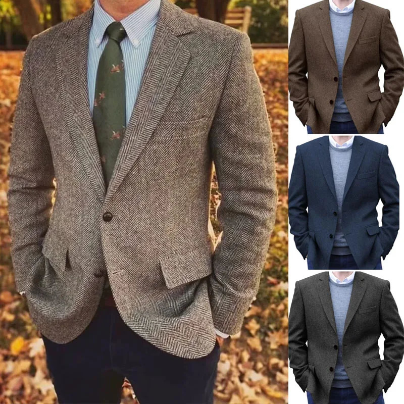 Abito da uomo premium Blazer marrone Smoking da ballo Giacca da uomo formale monopetto in tweed a spina di pesce per solo cappotto da sposa 260918