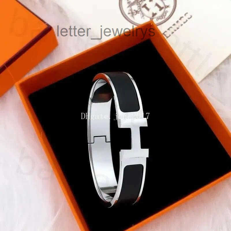 Luxury Wide Enamel Bangle Bracelet For Women 18K Gold Plated Cuff With Click Clack Closure Designer Style Fashion Jewelry Rose Gold Stainless Steel