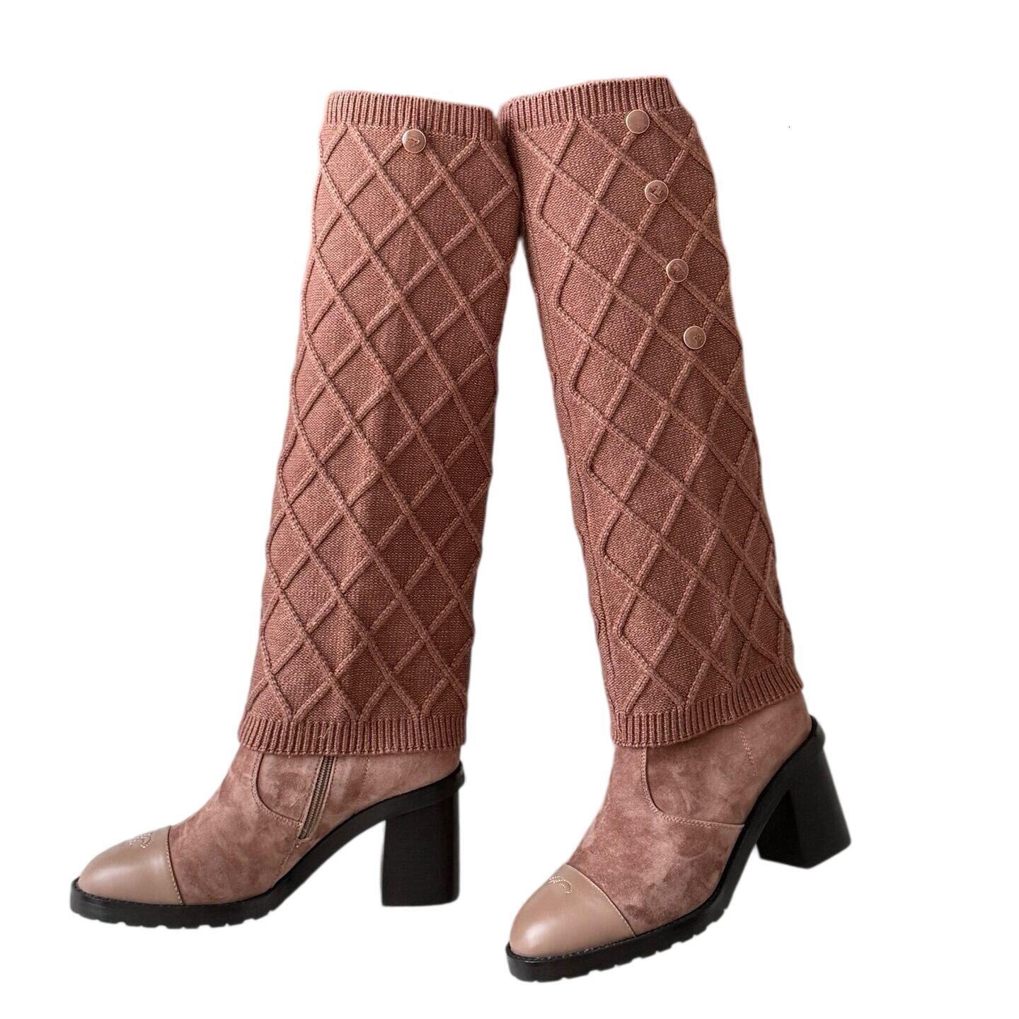 shoe heel boot Designer Luxury tall knee high winter leather suede block platform silver womens snow waterproof walk casual comfort classic quality