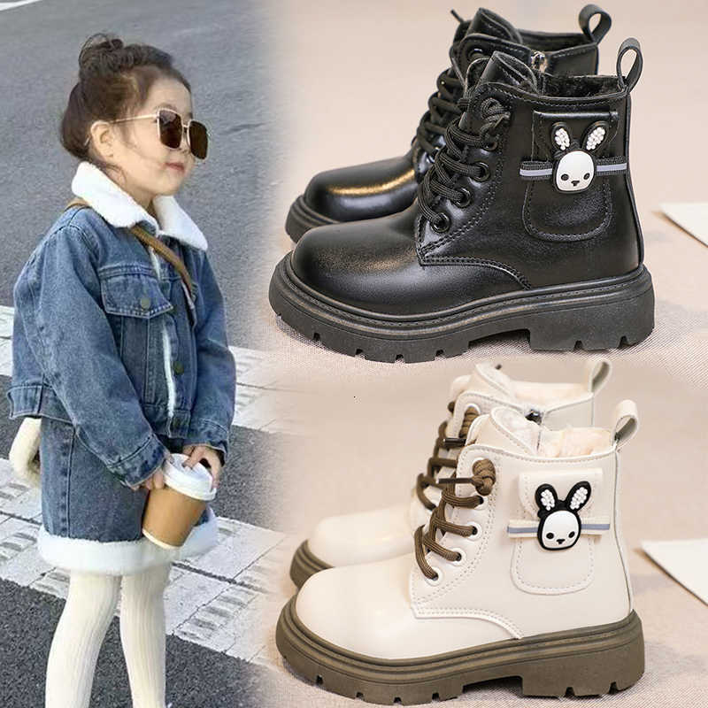 Ankle Boots Kids Boots for Girls 2025 New Winter Kids Leather Boots with Cute Cartoon Plush Lining Non-slip Versatile Kid Riding BootsT260919