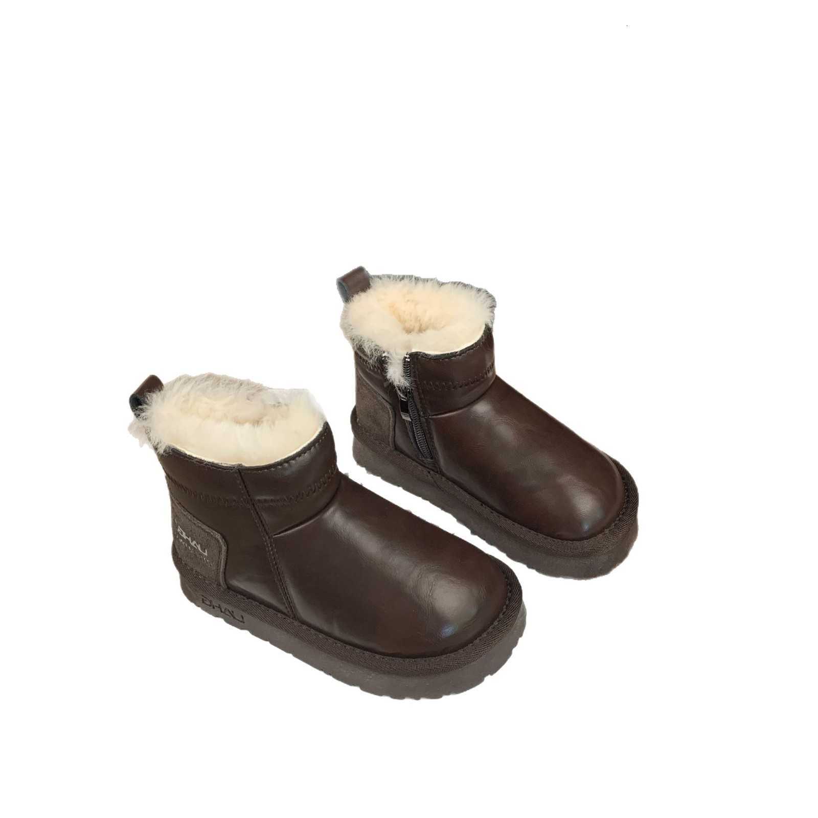 Winter Boots New Children's Boys Girls Fashionable Versatile Fleece Leather Ankle Boots Kids Toddler Non-slip Snow BootsT260919