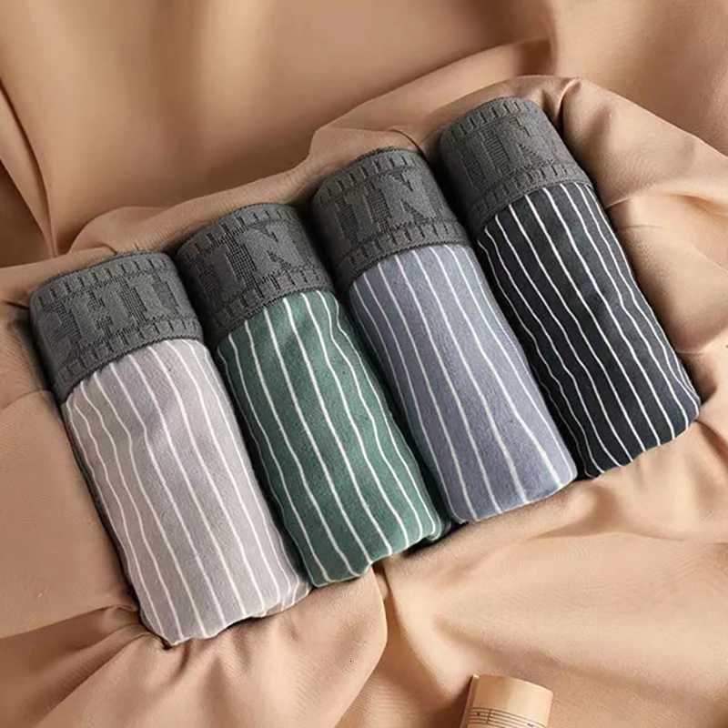 Men's Underpants Shorts 4Pcs Boxer Underwear Sexy Panties Cotton Boxers Striped Underpants Male Shorts U Convex Lingerie Plus Size L-6XL D26091
