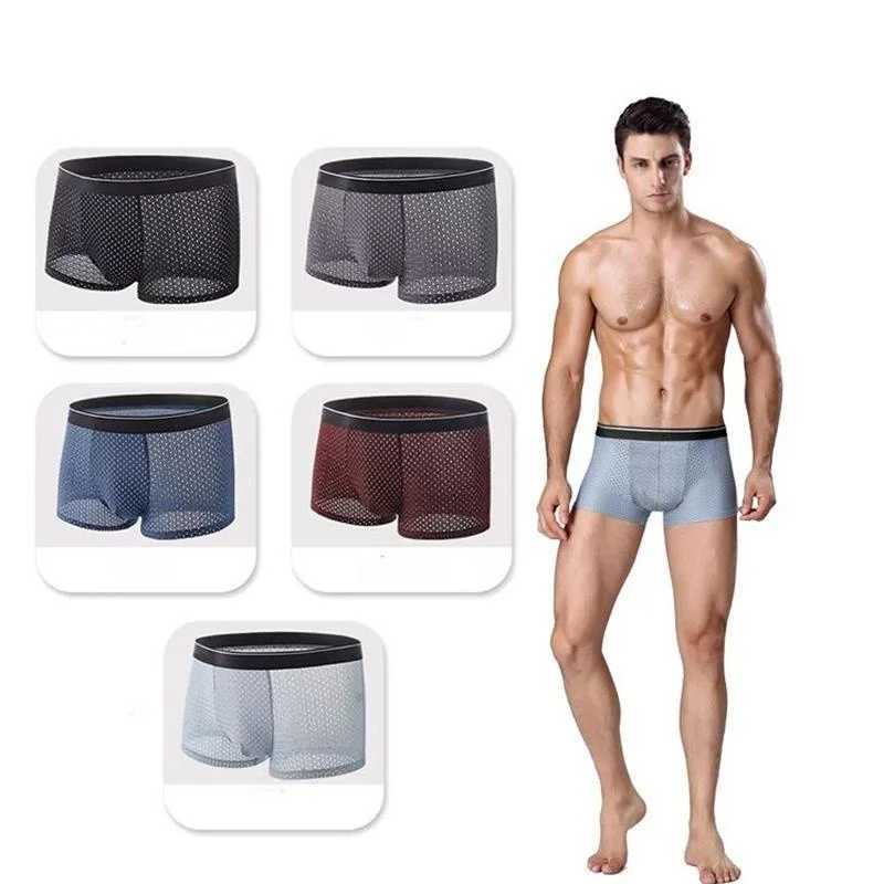 Boxer Underpants Men 4PcsMen's Underwear Shorts Ice Silk Mesh Boxer Shorts Summer Sexy Breathable Antibacterial Underpants Plus Size XL-6XL D26