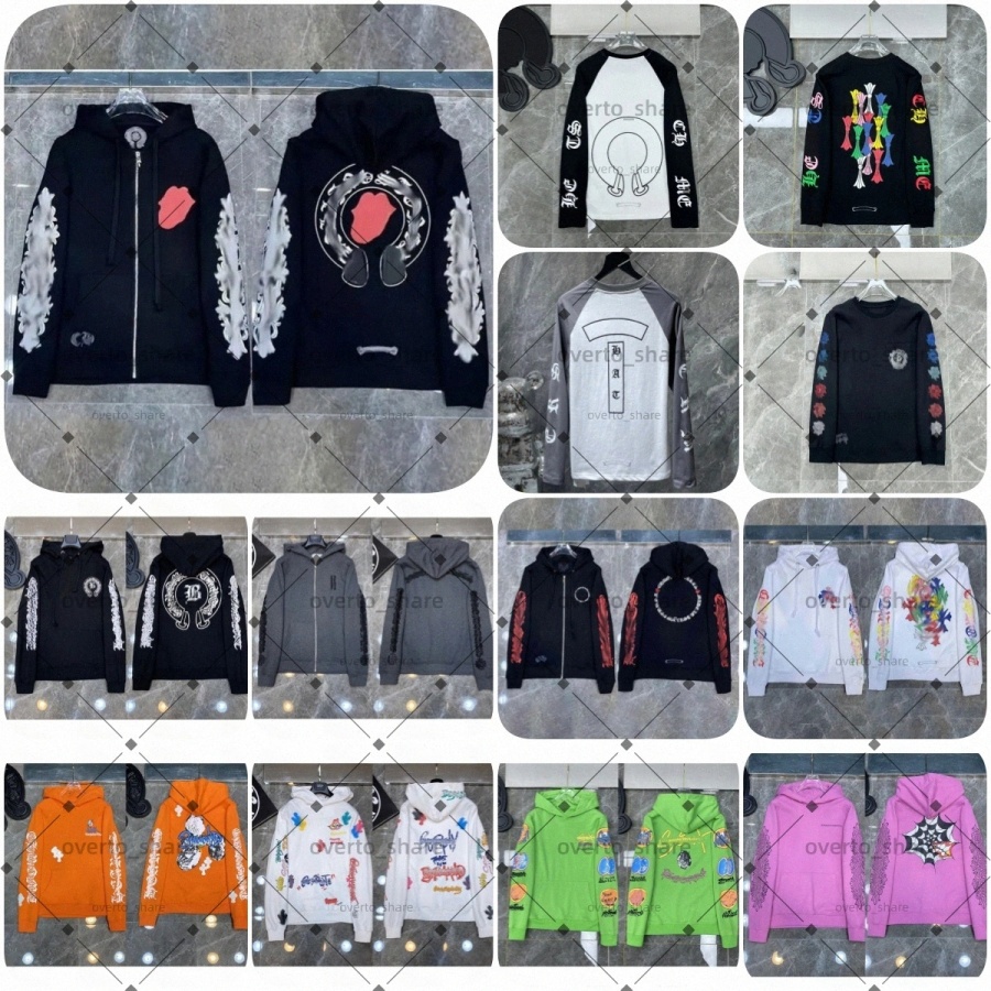 Chrome designer mens Graffiti Print Hoodie Sleeve Embroidered horseshoe sanskrit cross Letter Women Vintage Gothic Streetwear Hip Hop Y2K Hoodies