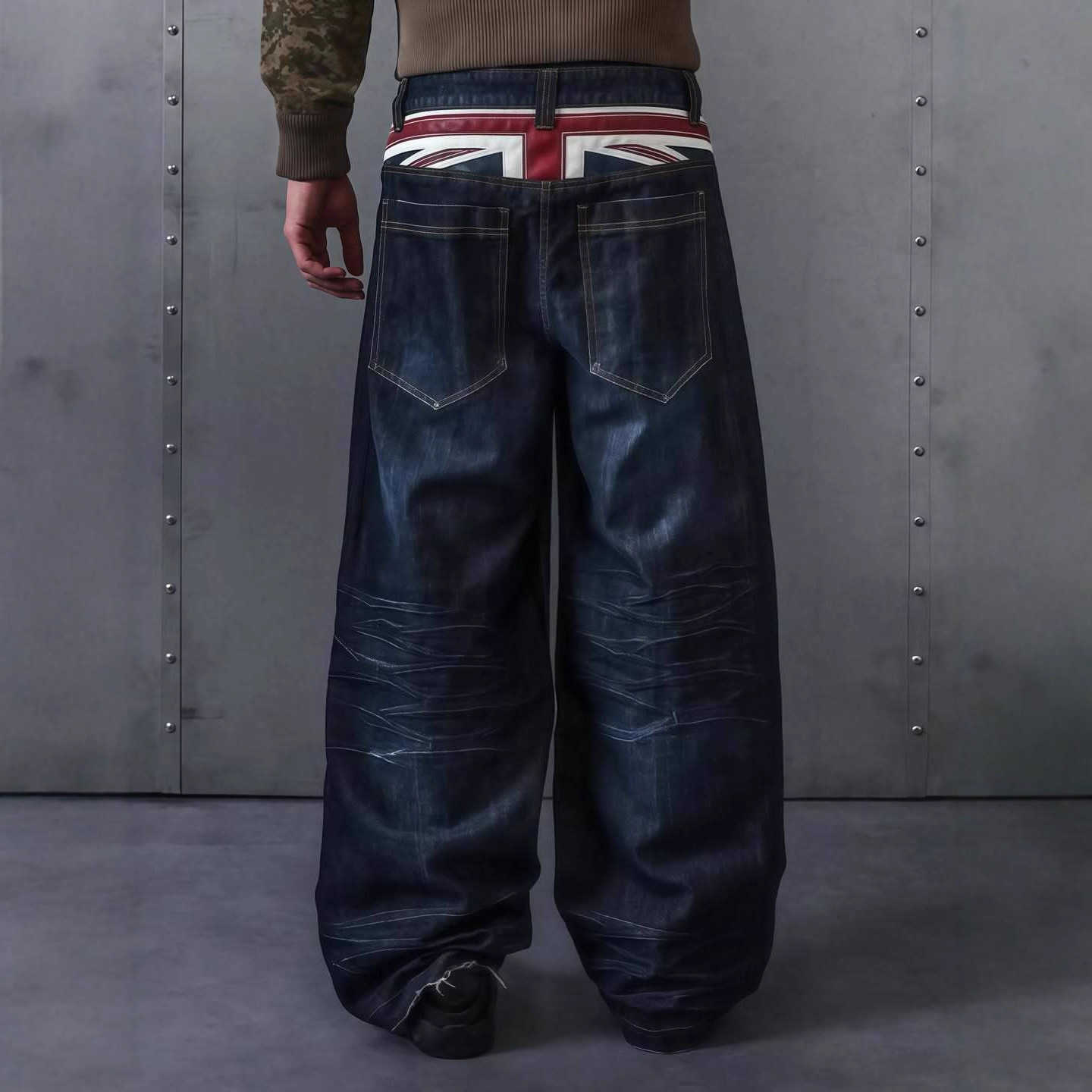Jeans Men Men's and Women High Waisted Washed Baggy Denim Pants Union Jack Vintage Wrinkle Wide Leg Jeans Streetwear Casual Dressing Up 2026T26