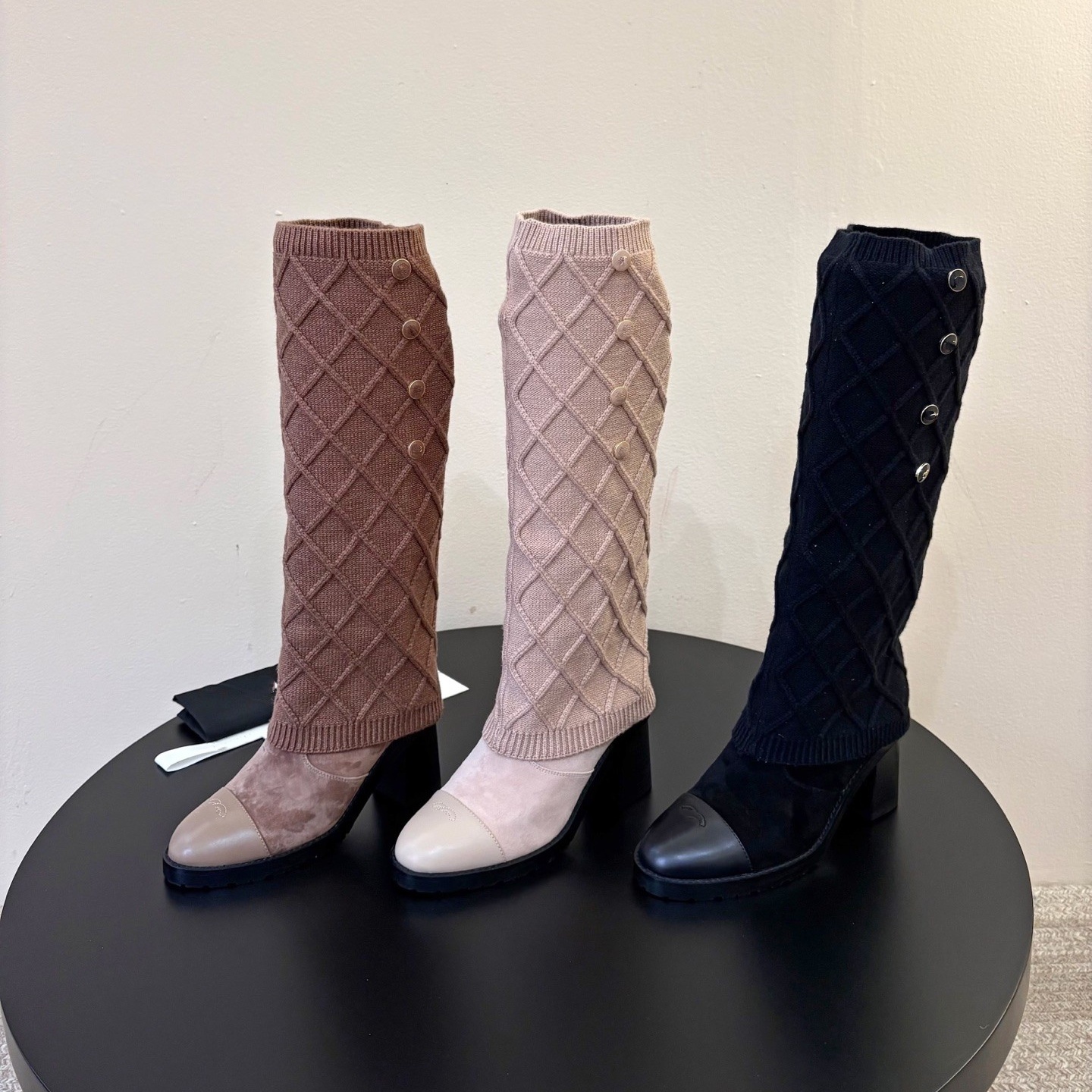 boot shoe heel Designer Luxury knee high winter leather suede block platform gold long woman biker combat classic comfort quality brand genuine real