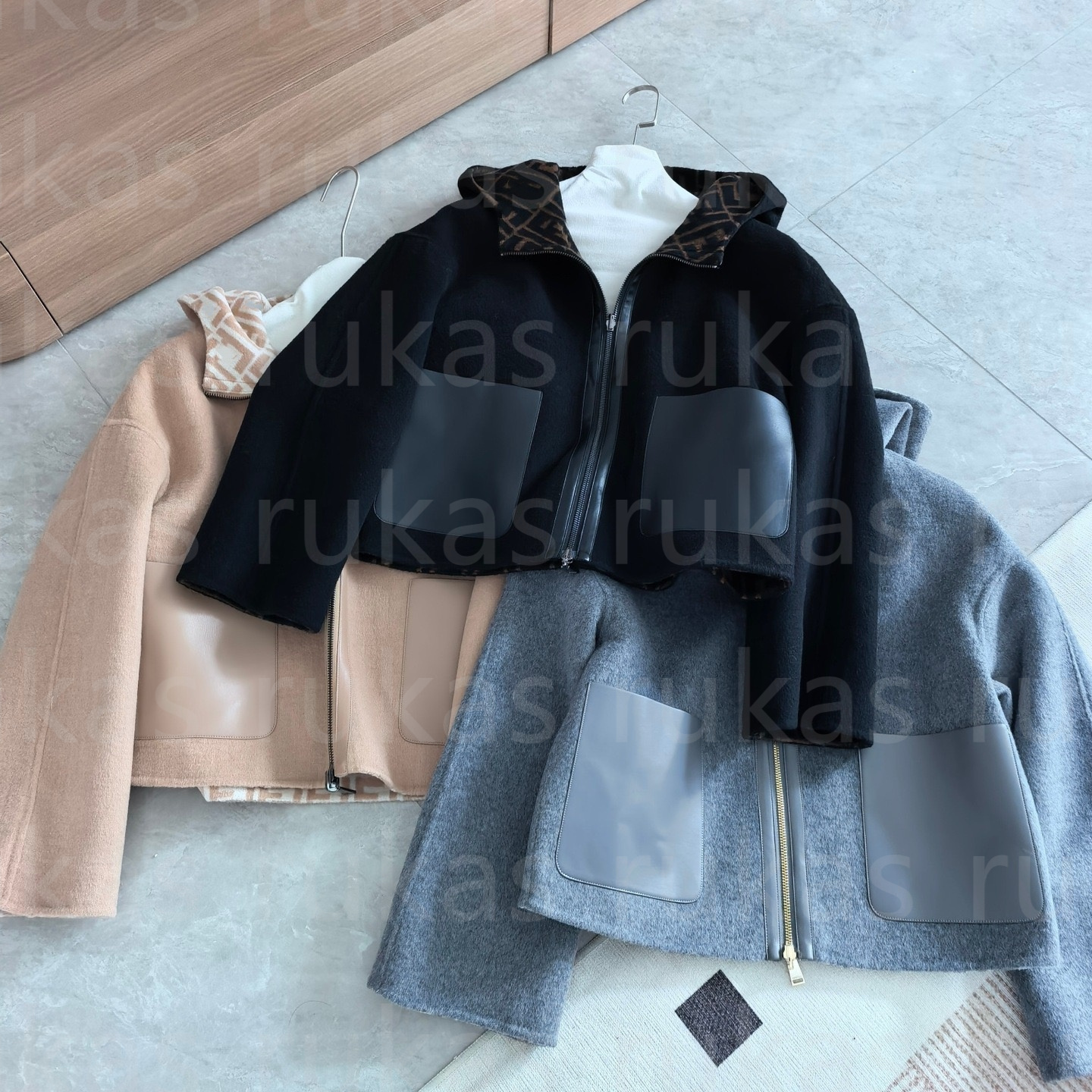 Vestes d'hiver pour femmes, cardigan d'hiver pour femme, veste à fermeture éclair, lettre classique d'hiver, double face en laine de cachemire, m