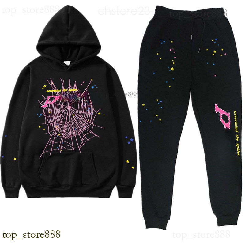Spider Tracksuit 2-Piece Set High Qualit Rhinestone Hoodie Designer Man Young Thug Spider Sweatshirt Two-Piece Mesh Sportswear Womens Sweatpants Set