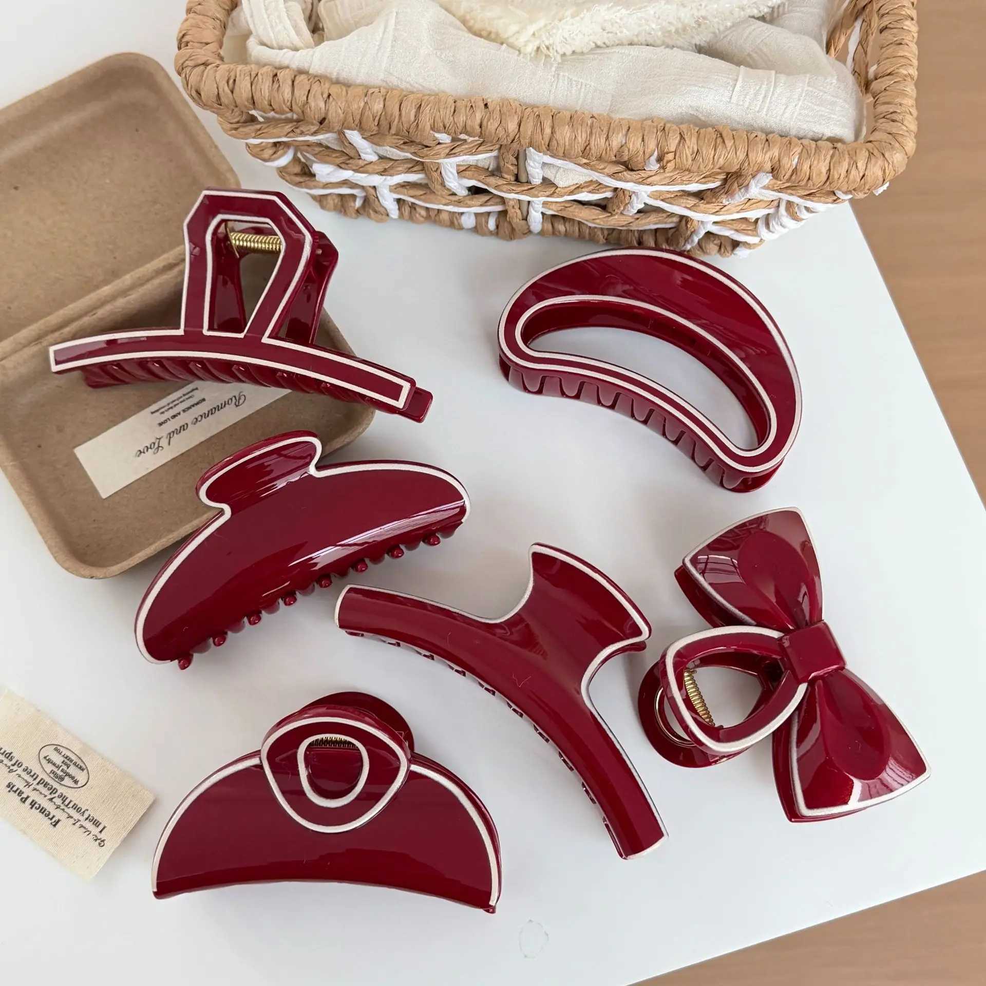 Acetate Korean Version New Red High-End Hair Clip for Back of Head Hair Claw Clip M260918