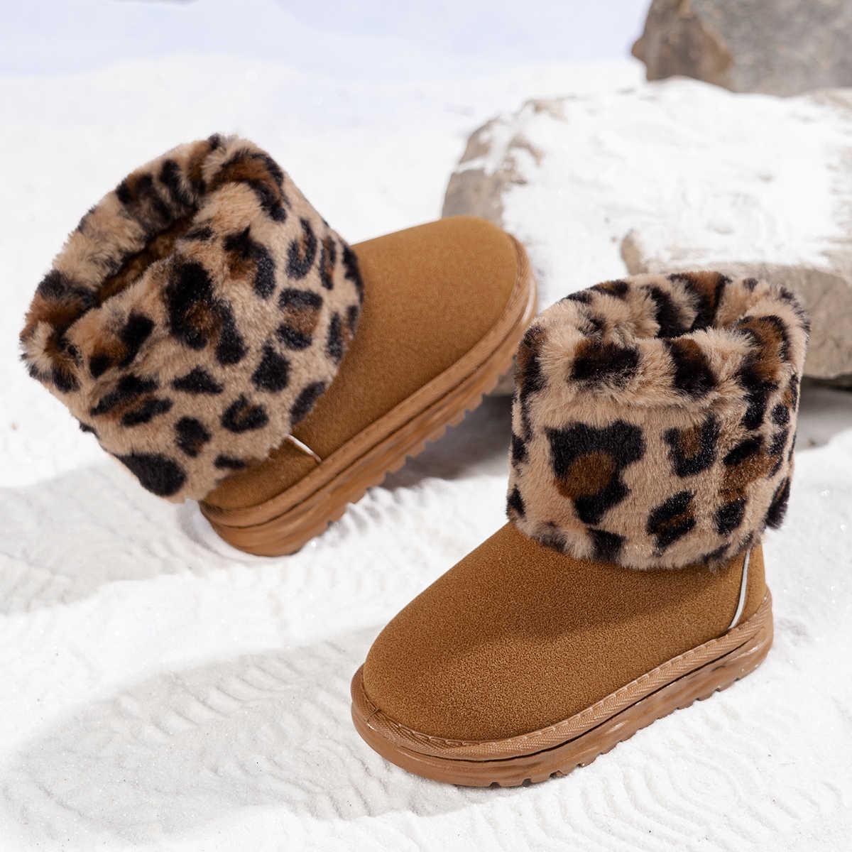 Fur Boots Faux Winter Boots For Girls Leopard Trend Fashion Teenager Girl's Snow Boots Platform Velvet Children's Plush BootsT260919