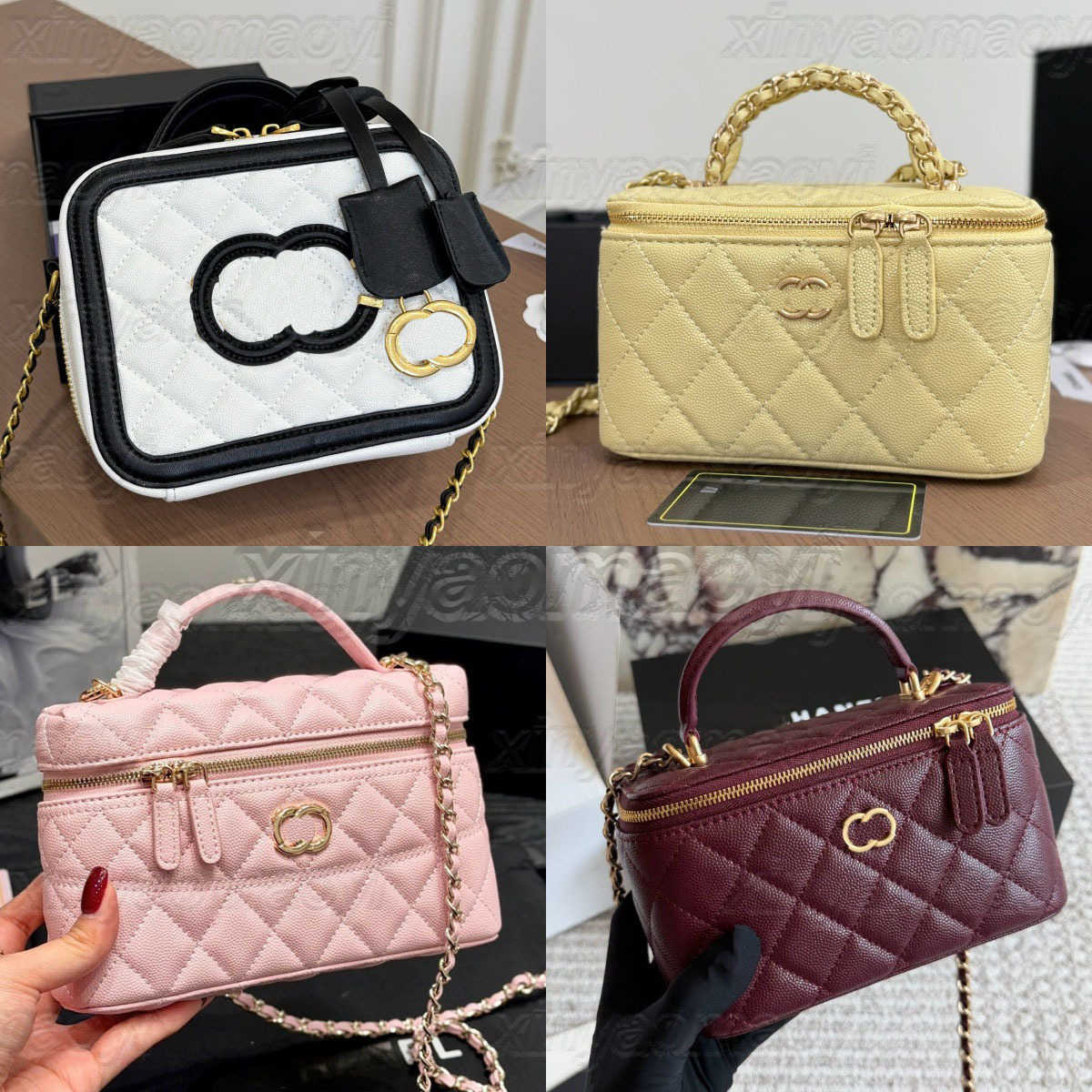 Designer 25C lps Lunch bag Vanity bag Shoulder Bag 26S Classic Makeup Bag box Caviar Leather Diamond Lattice Metal Handle Handbag Chain bag big mini