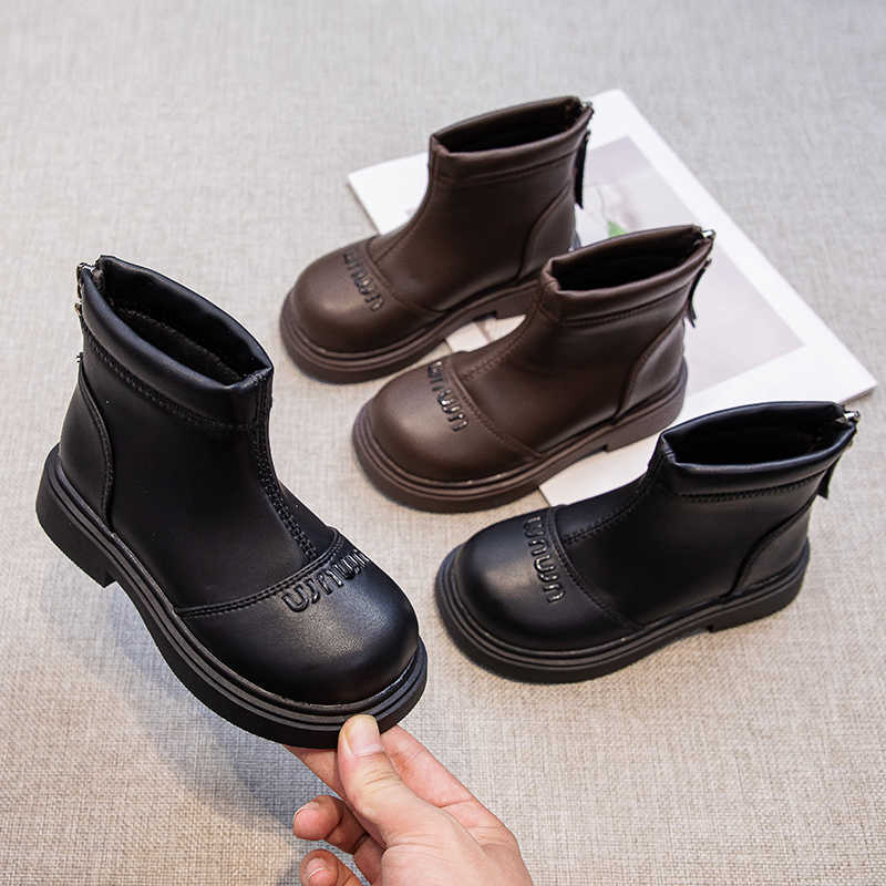 Botas para niños, botas a la moda de otoño 2025, nuevas botas cortas antideslizantes de suela suave para niños, botas altas con plataforma con crema