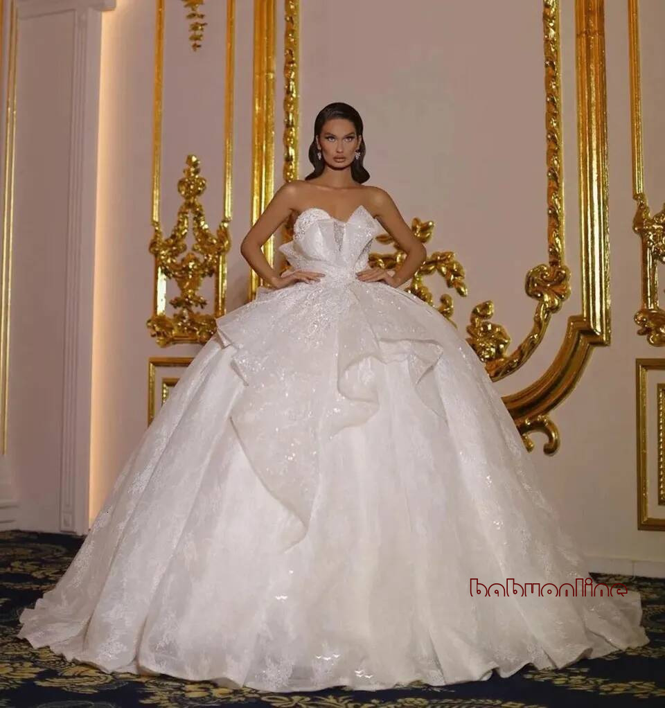 White Wedding Dresses Ivory Bridal Gowns Formal A Line Applique Sequins Custom Zipper Lace Up Plus Size New Button Strapless Sleeveless Sequined Ple