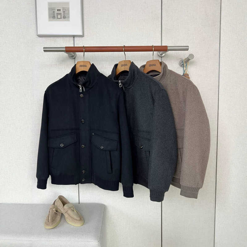 Men's Jackets designer 10A Mirror Quality Old Money Style Stand Collar Wool Workwear Bomber Jacket TS61