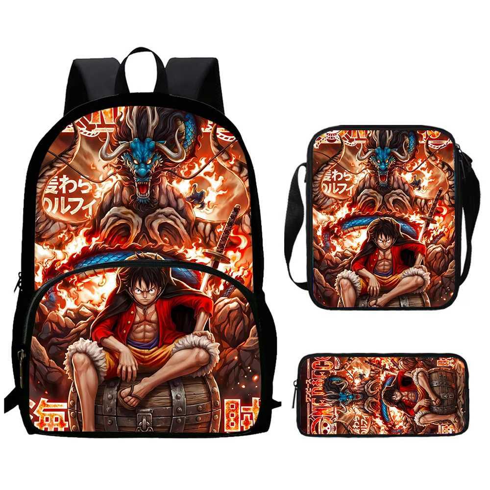 Zaino scolastico One Piece 3 in 1 leggero e regolabile con tasca frontale con astuccio a tracolla per ragazzi e ragazze dai 6 ai 10 anni L260919OAIH
