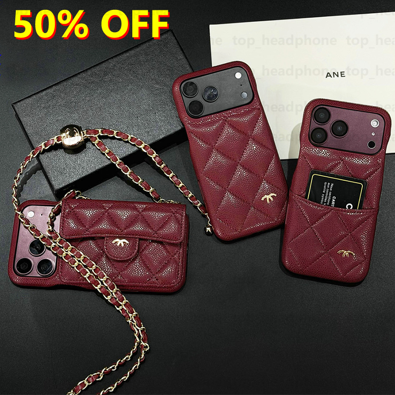 18 Pro Max iPhone Case Designer leather CrossBody Phone Cover for iPhone17 16 15 14 13 ProMax Leather Cases Luxury Chain Phones Cover Card Holder Co